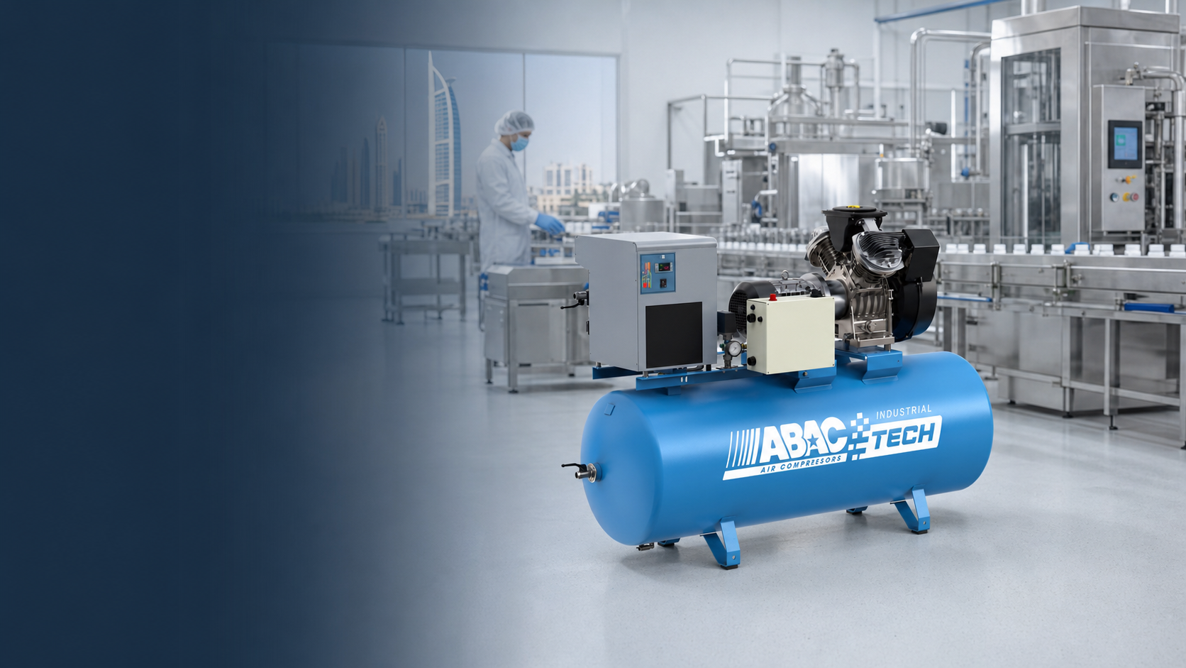 ABAC ATF oil-free piston compressor in a clean packaging production environment